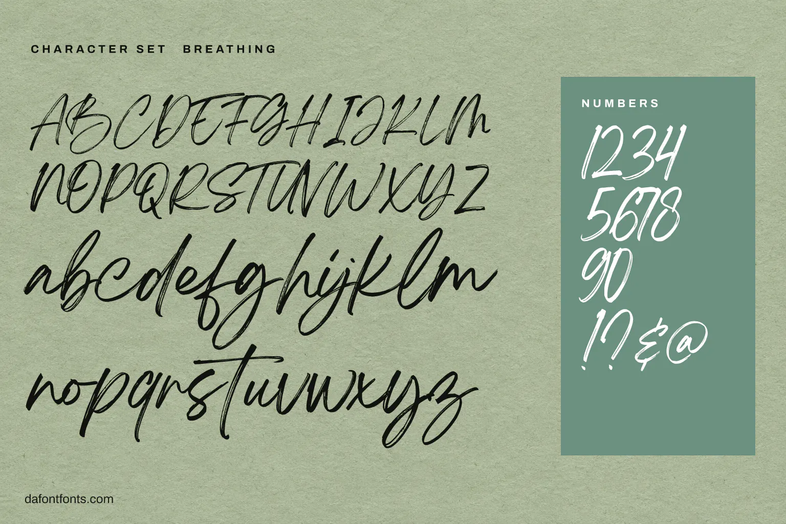 Breathing character set: alphabet, numbers and symbols