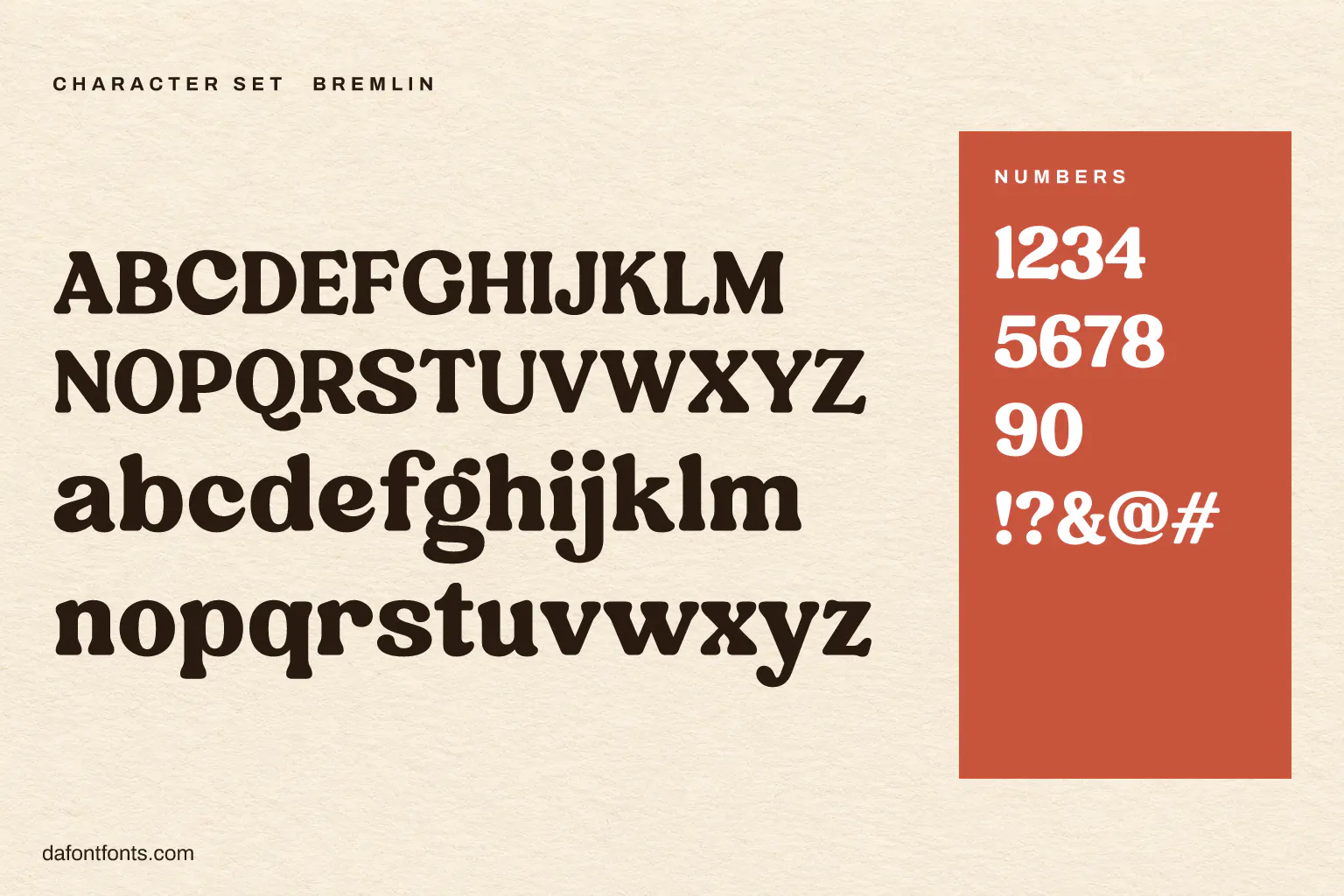 Bremlin character set: alphabet, numbers and symbols
