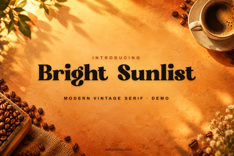 Bright Sunlist font poster: bold black serif letters on a warm sunny orange background