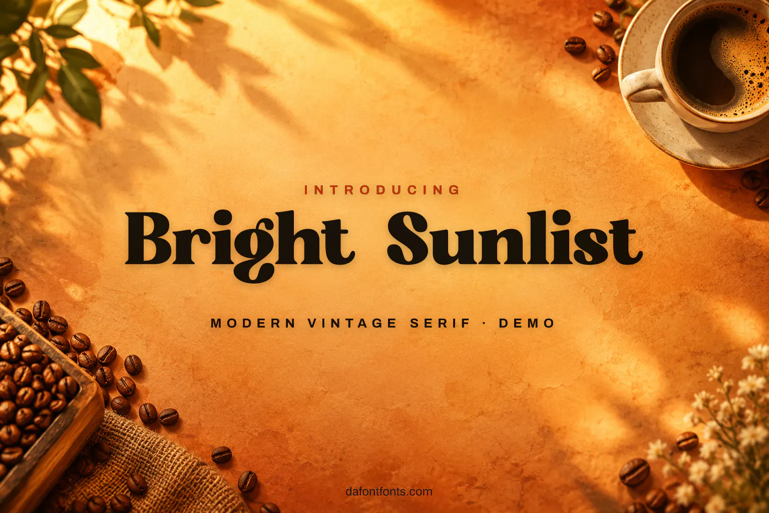 Bright Sunlist font poster: bold black serif letters on a warm sunny orange background