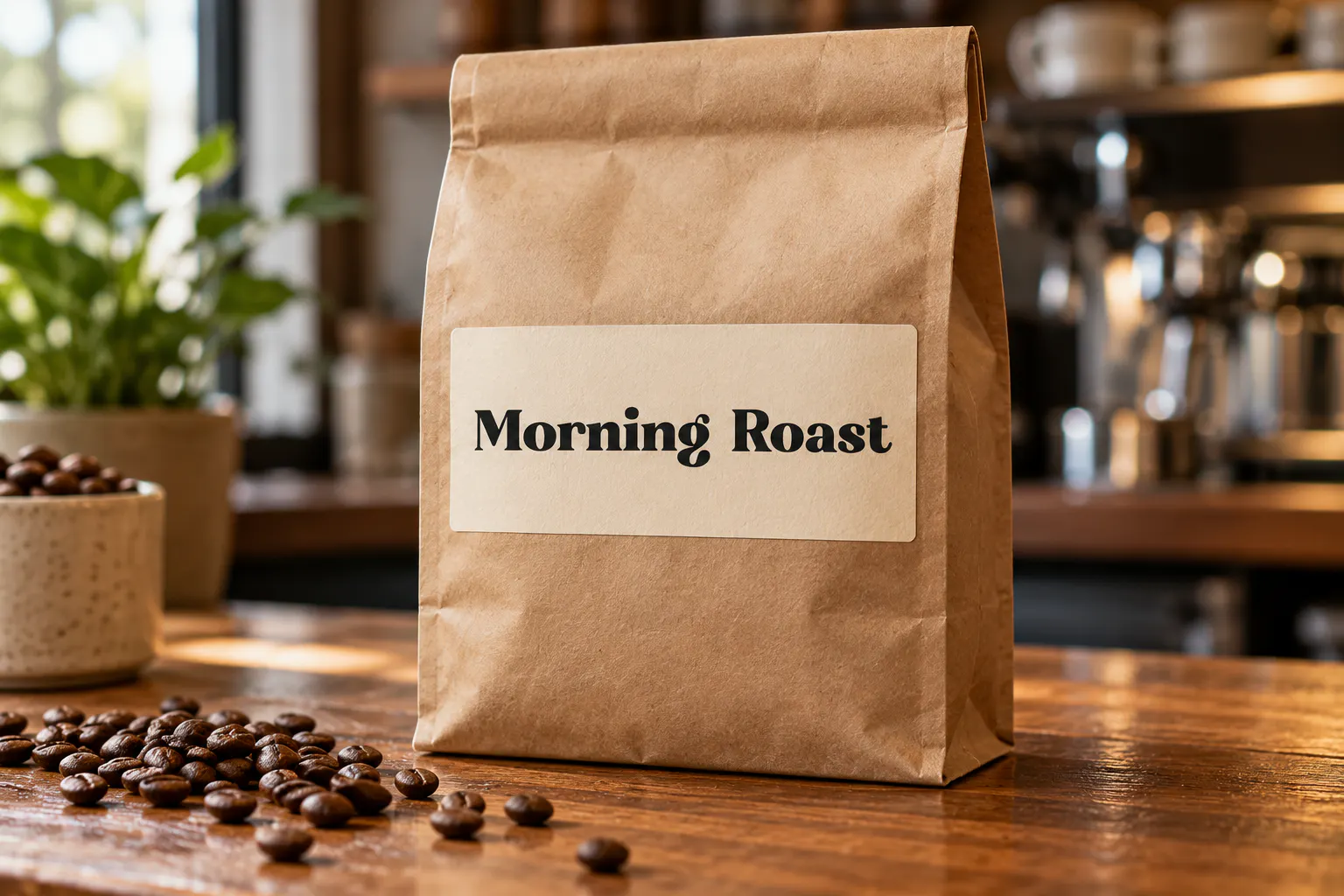 Bright Sunlist font on a coffee bag reading Morning Roast