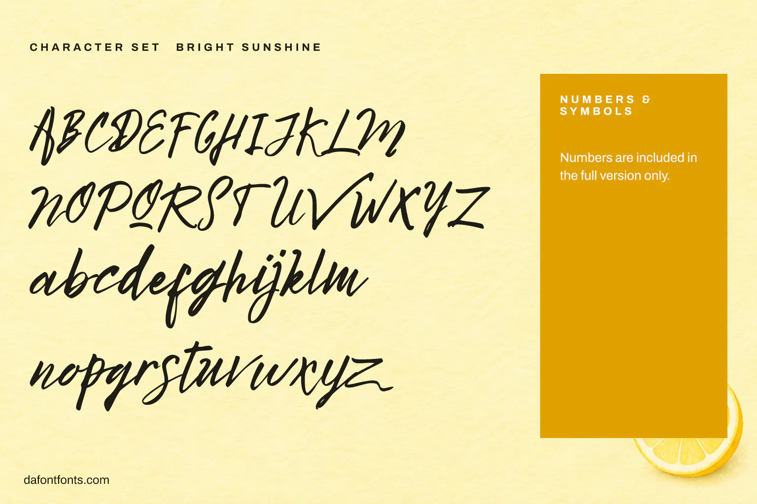 Bright Sunshine character set: capitals and lowercase (the demo has no numbers or symbols)