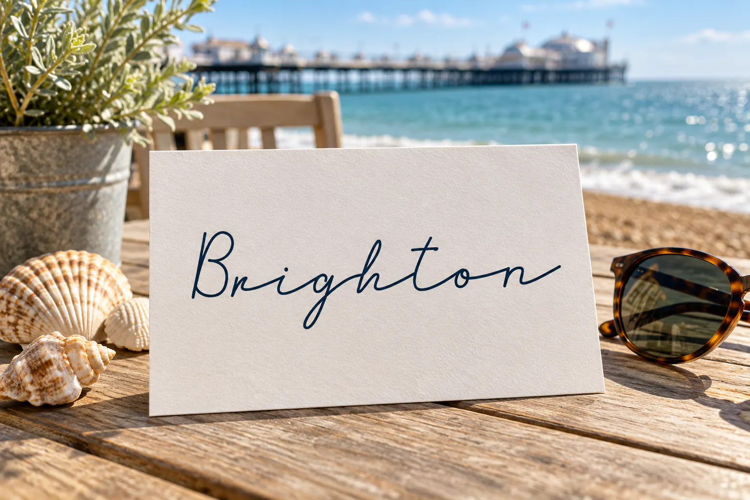 Brighton font on a seaside postcard reading Brighton