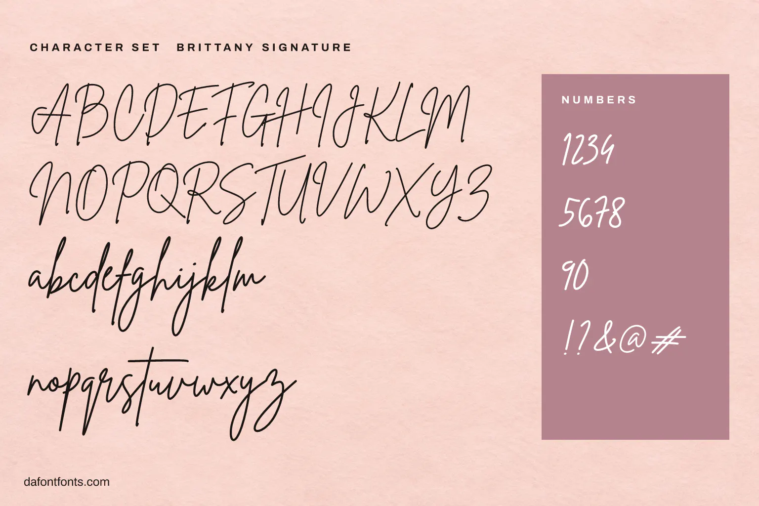 Brittany Signature character set: alphabet, numbers and symbols