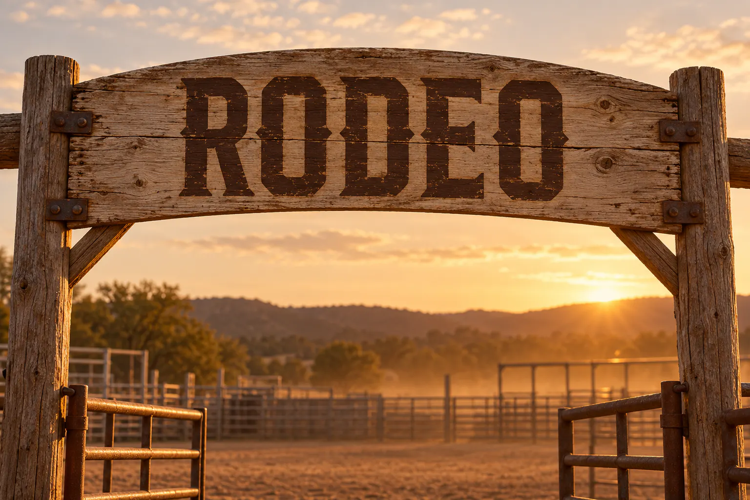 Bronco font on a ranch arena sign reading RODEO