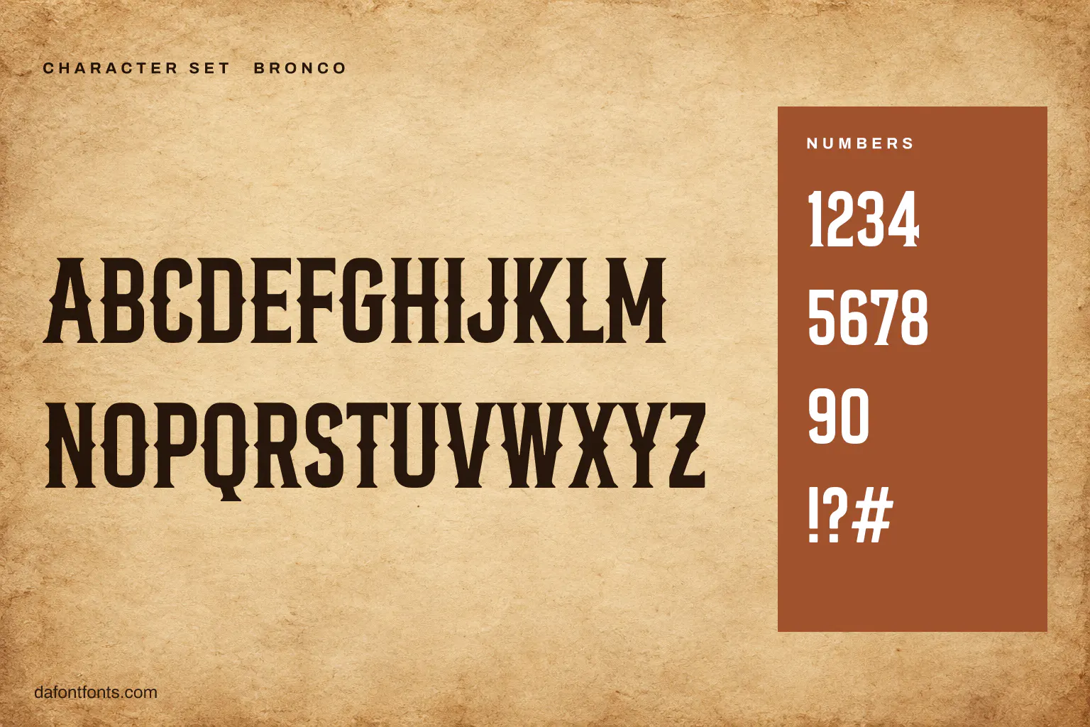 Bronco character set: capitals, numbers and ! ? #