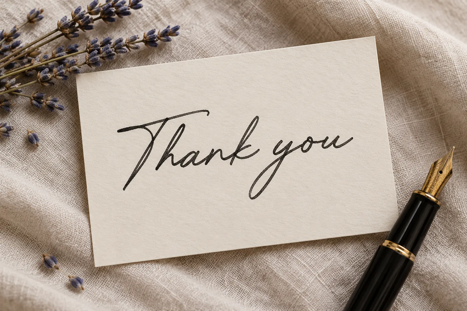 Brother Signature font on a note card reading Thank you