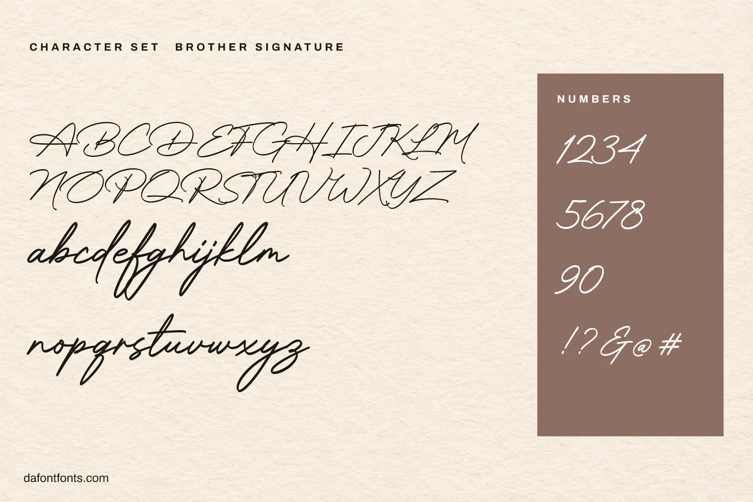 Brother Signature character set: alphabet, numbers and symbols