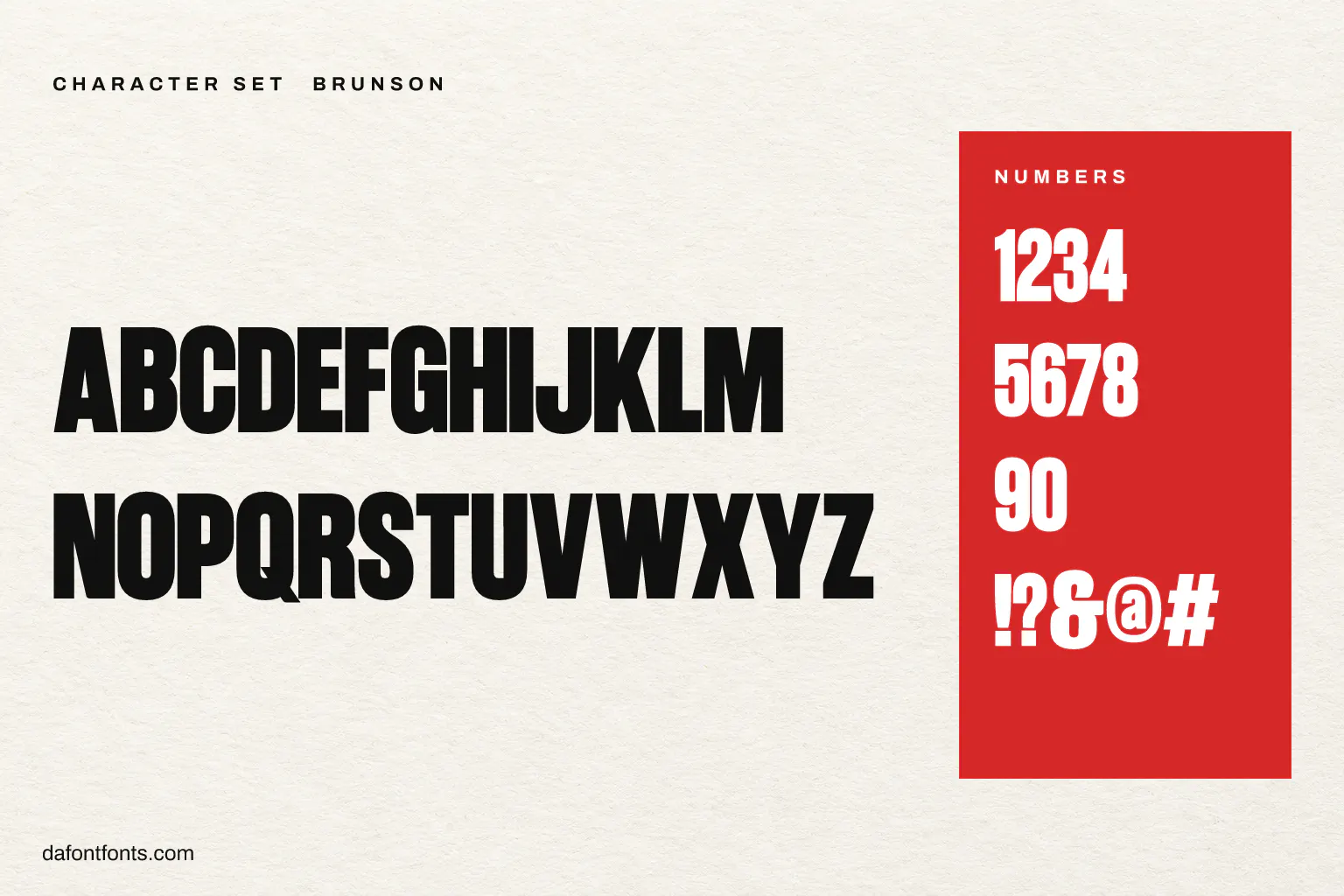 Brunson character set: capitals, numbers and symbols