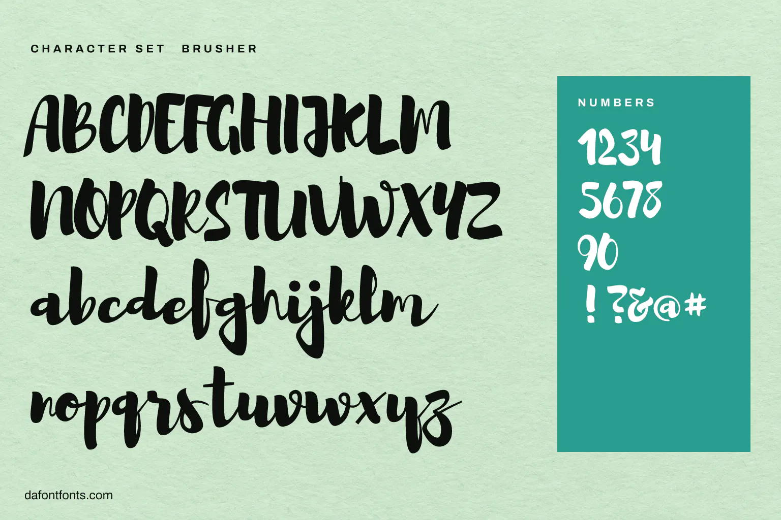 Brusher character set: alphabet, numbers and symbols