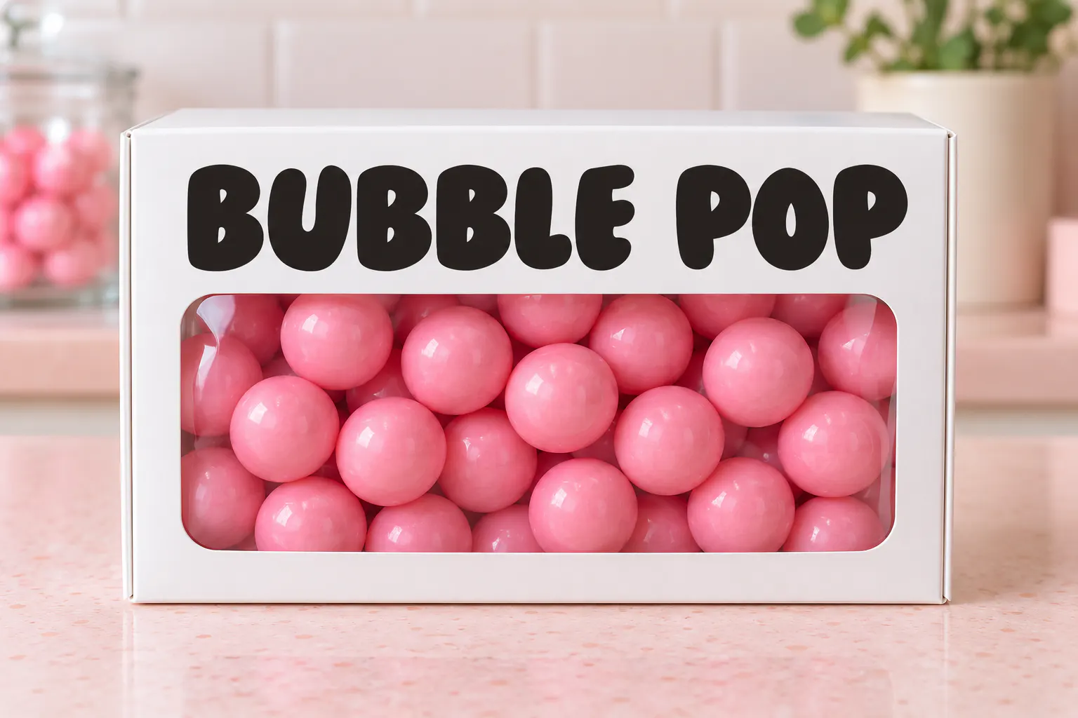 Bubblegum font on a candy box reading BUBBLE POP