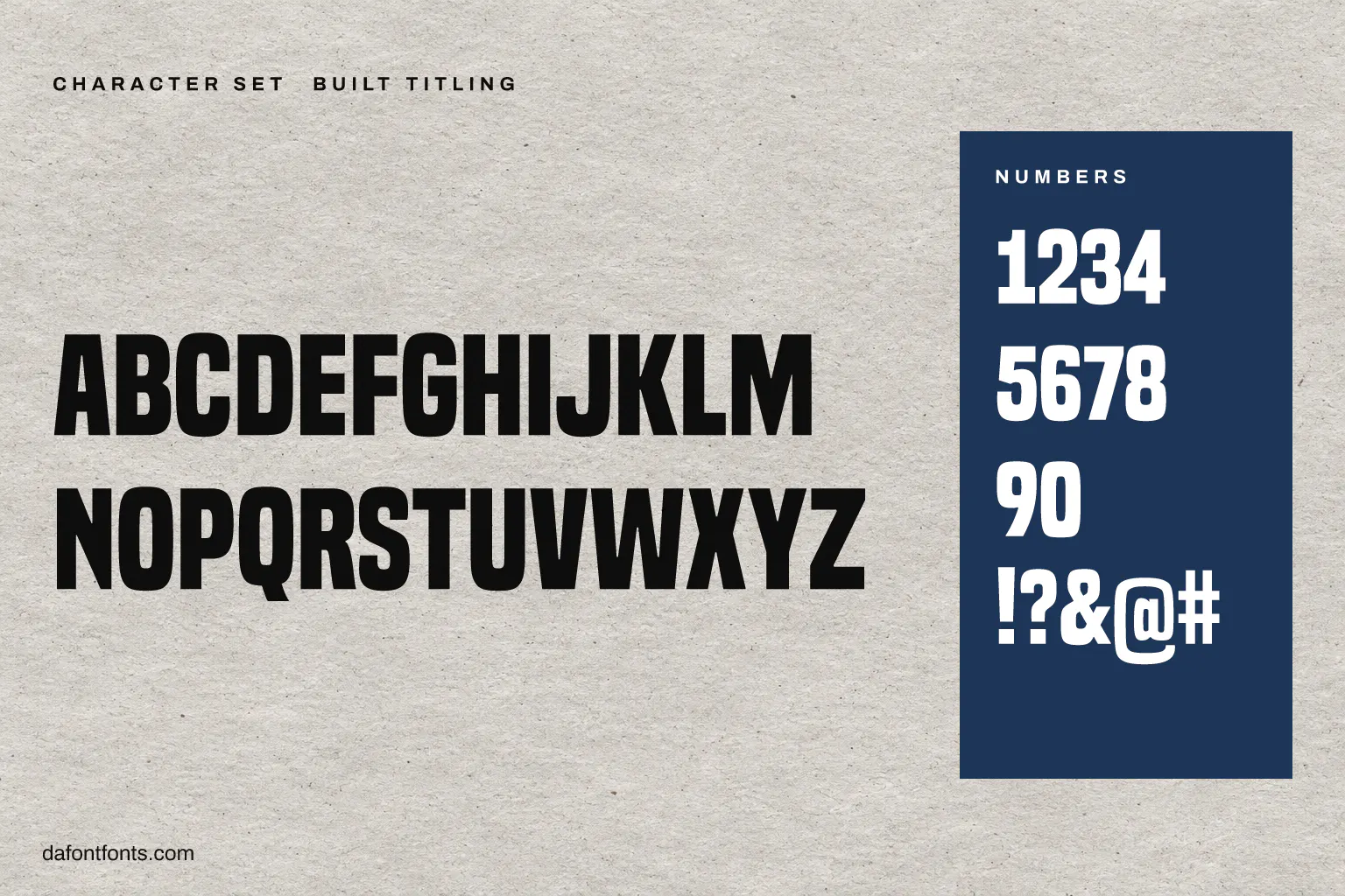 Built Titling character set: capitals, numbers and symbols