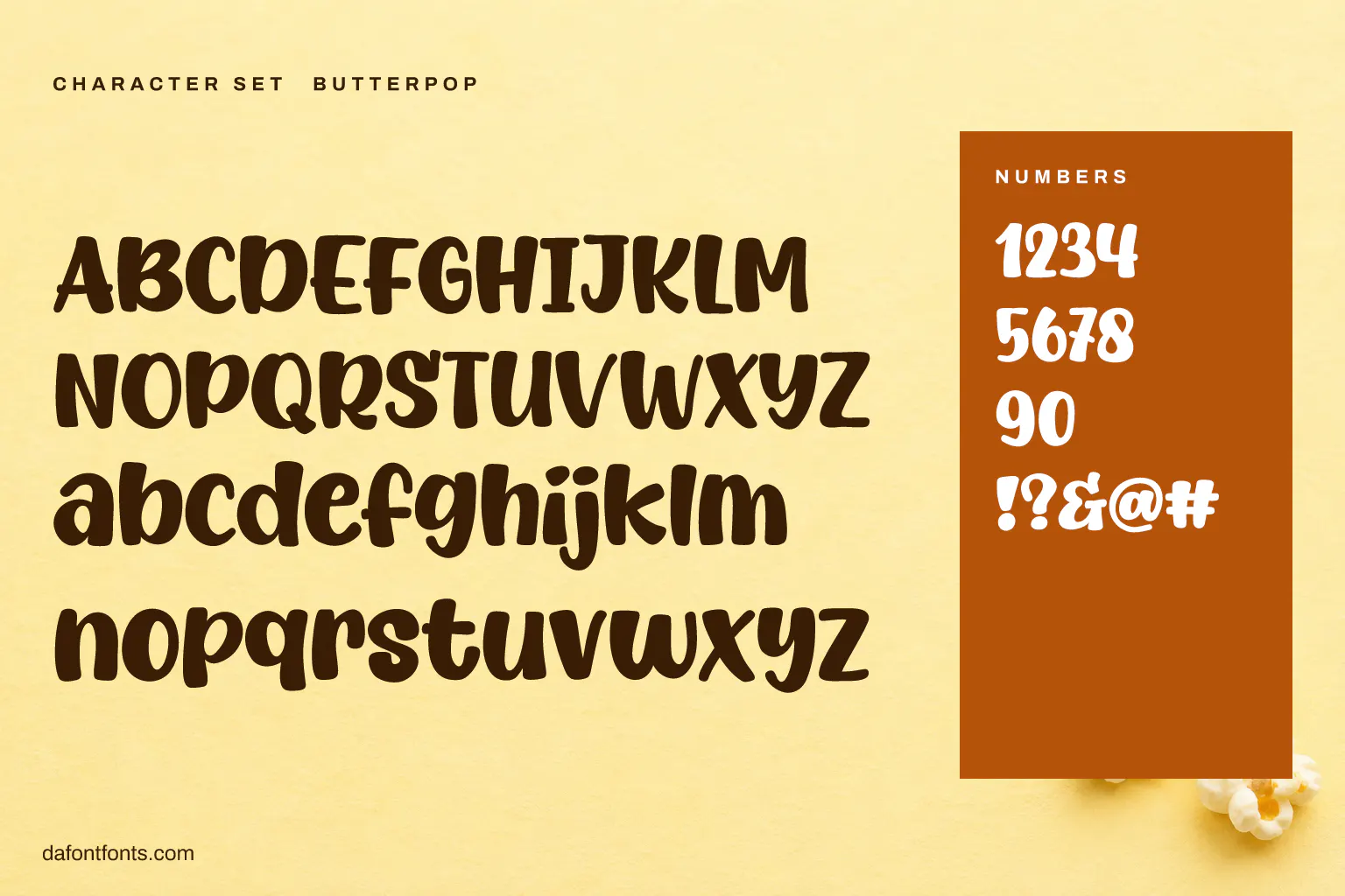 Butterpop character set: alphabet, numbers and symbols