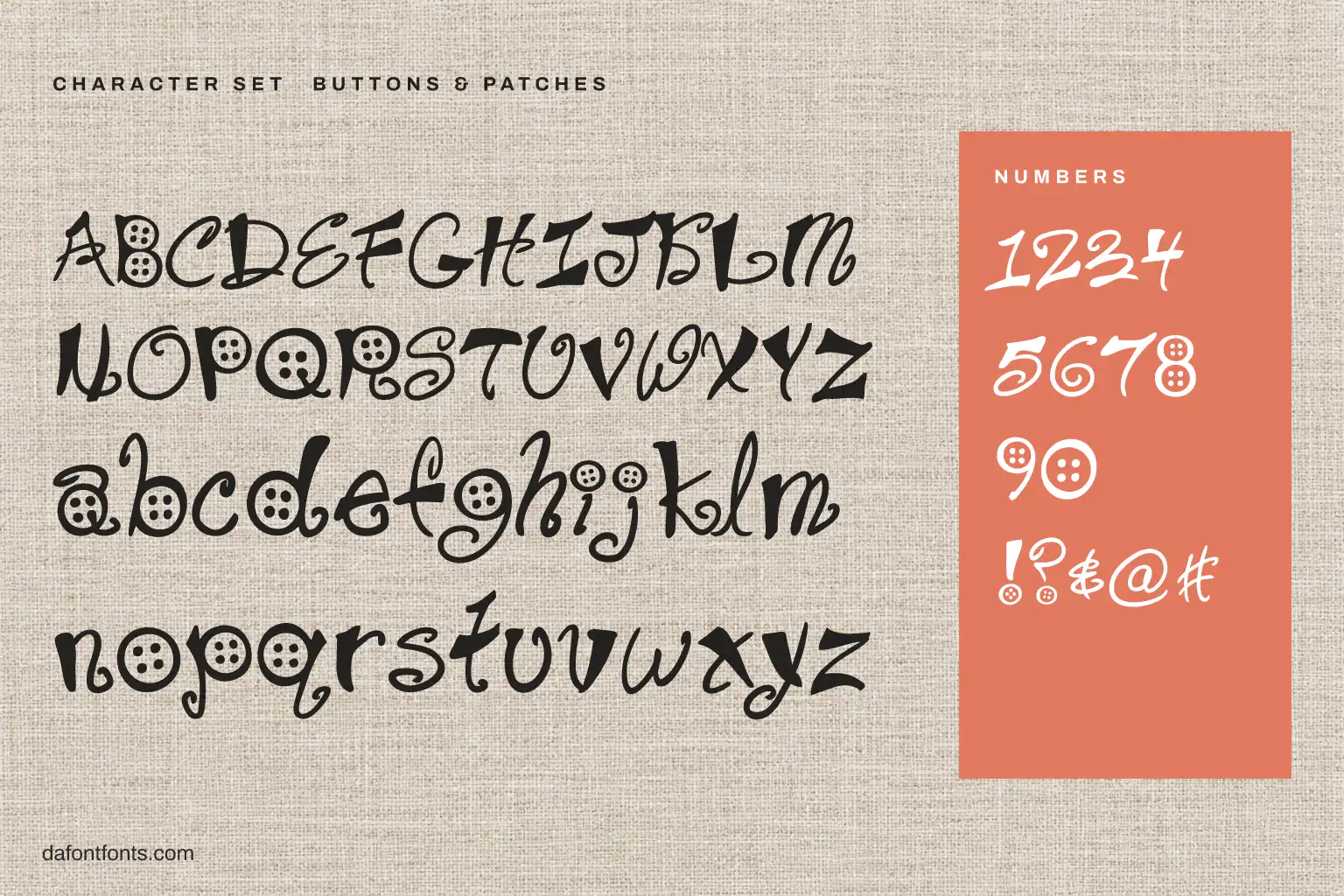 Buttons & Patches character set: alphabet, numbers and symbols