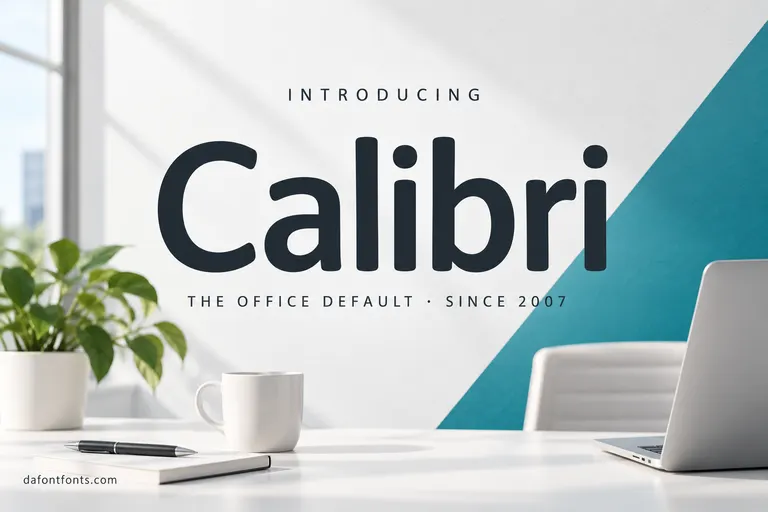 Calibri font poster: slate Calibri headline on a clean white background with a teal shape