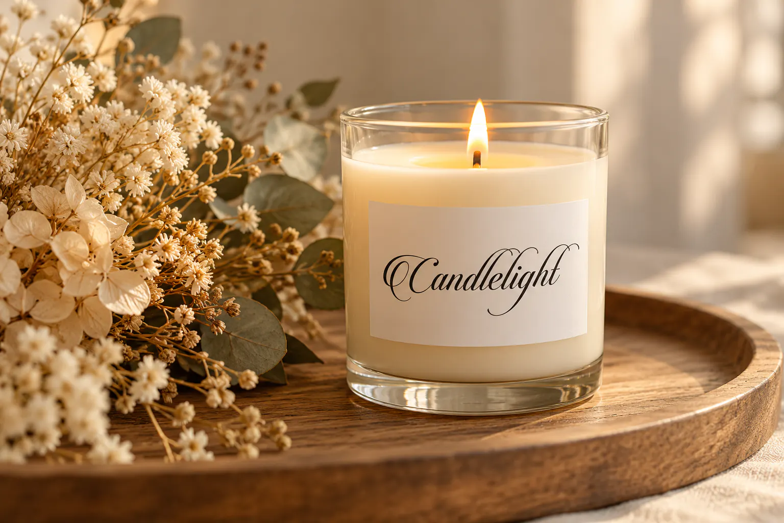 Candlescript font on a candle jar label reading Candlelight