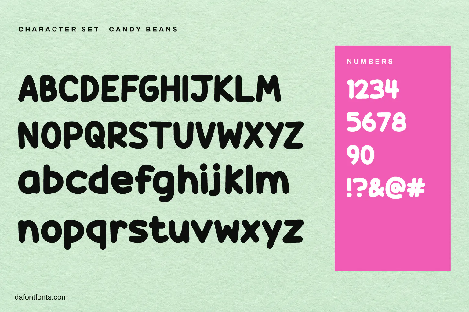 Candy Beans character set: alphabet, numbers and symbols