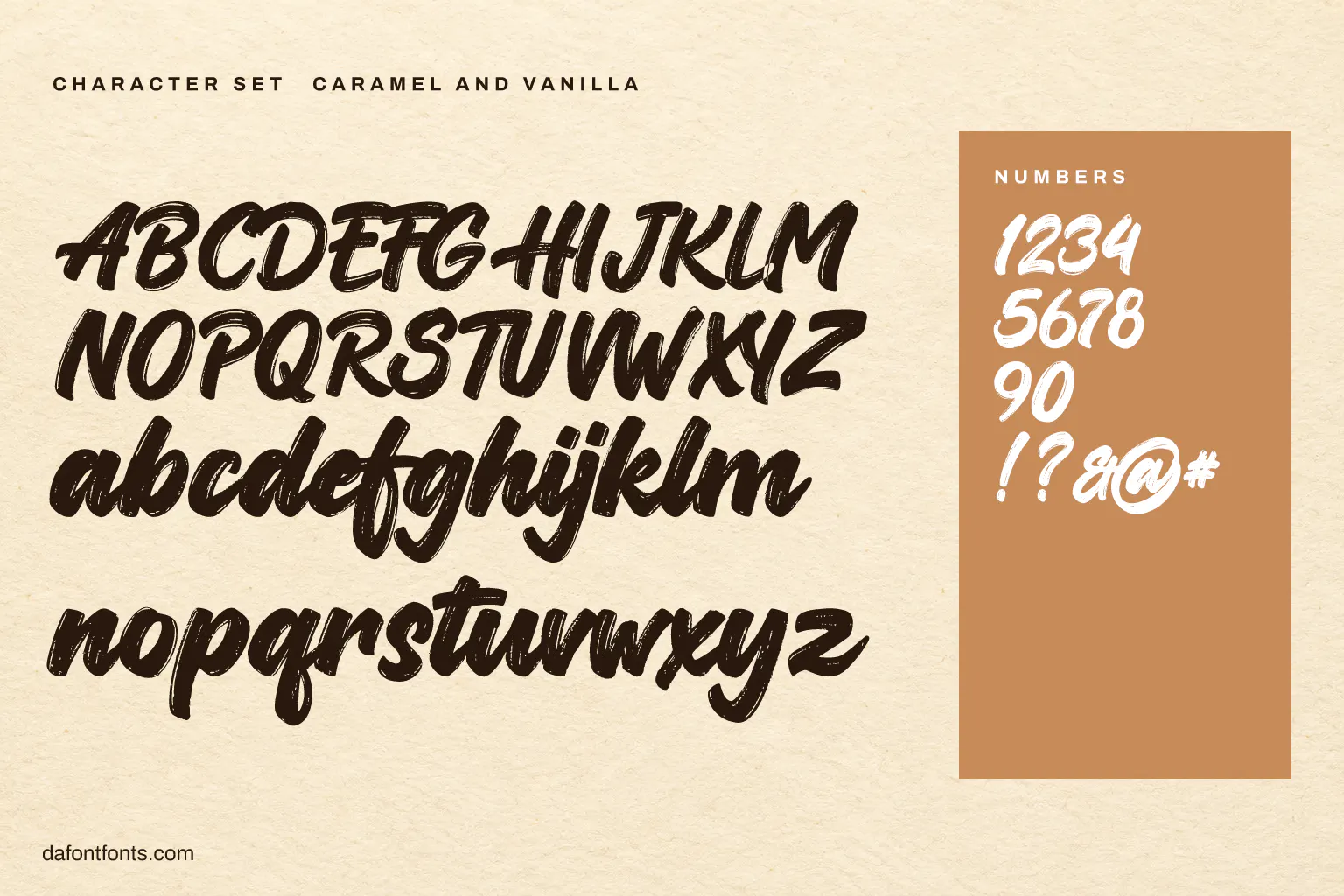 Caramel and Vanilla character set: alphabet, numbers and symbols