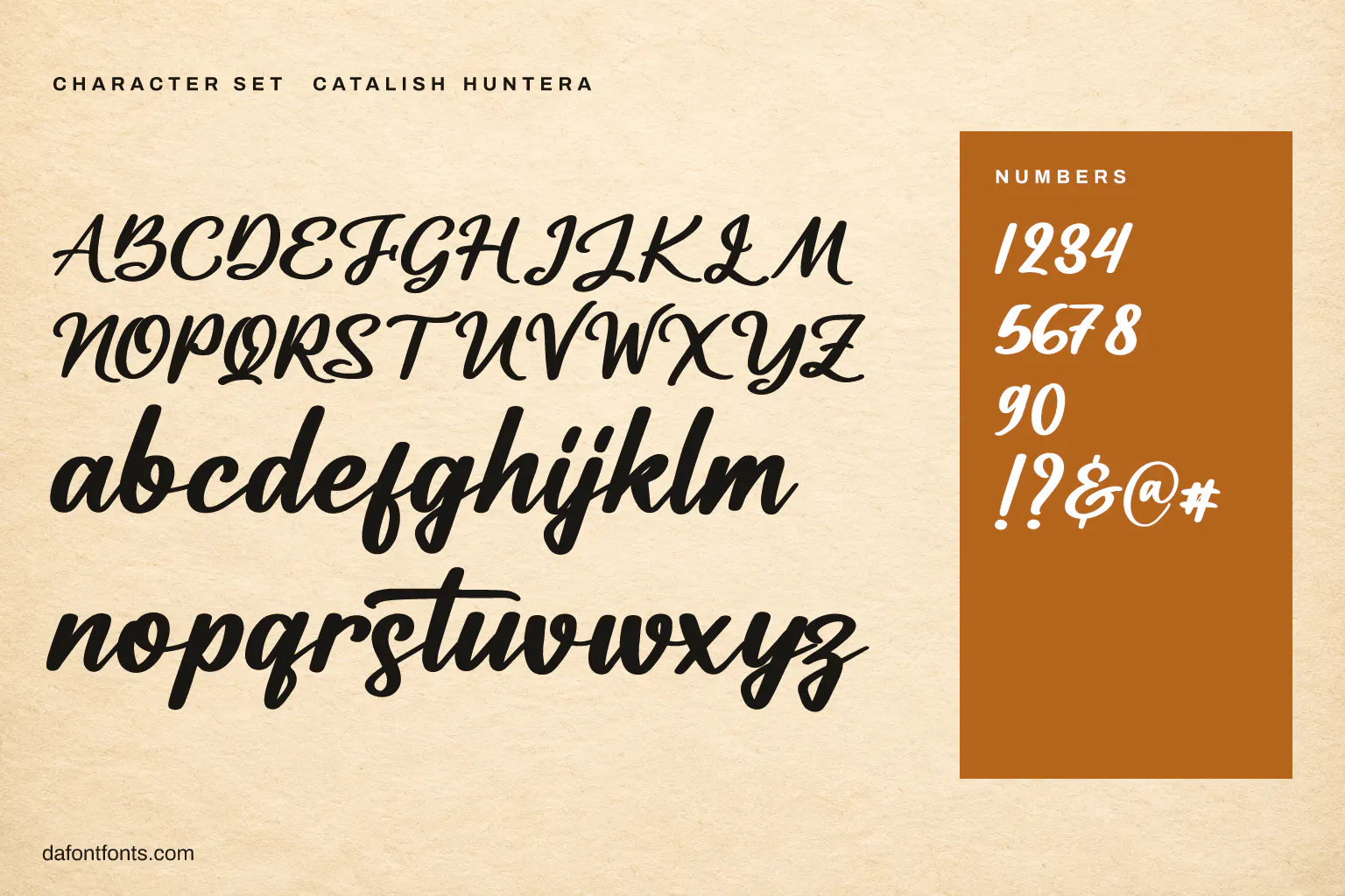 Catalish Huntera character set: alphabet, numbers and symbols