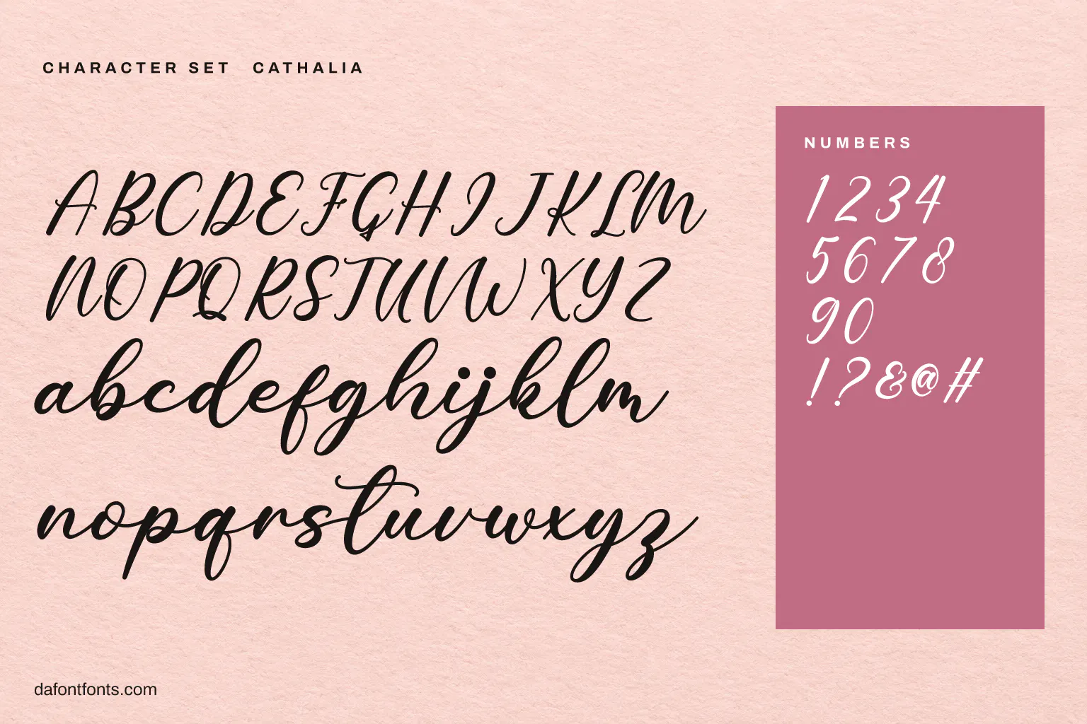 Cathalia character set: alphabet, numbers and symbols
