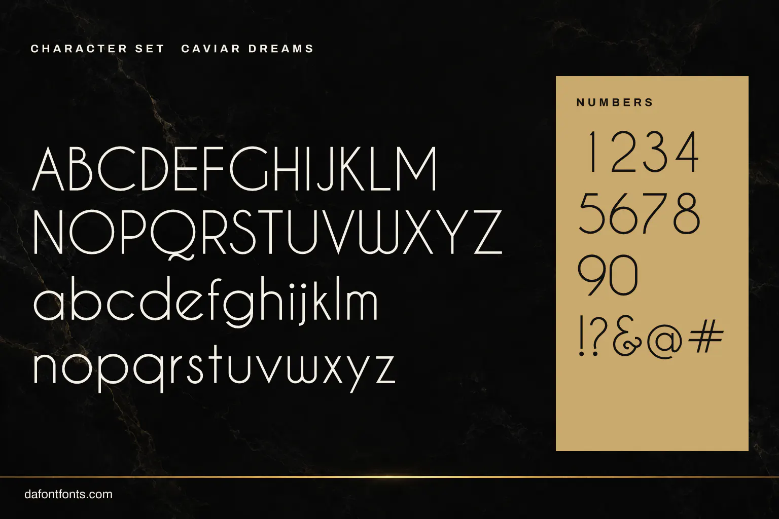 Caviar Dreams character set: alphabet, numbers and symbols