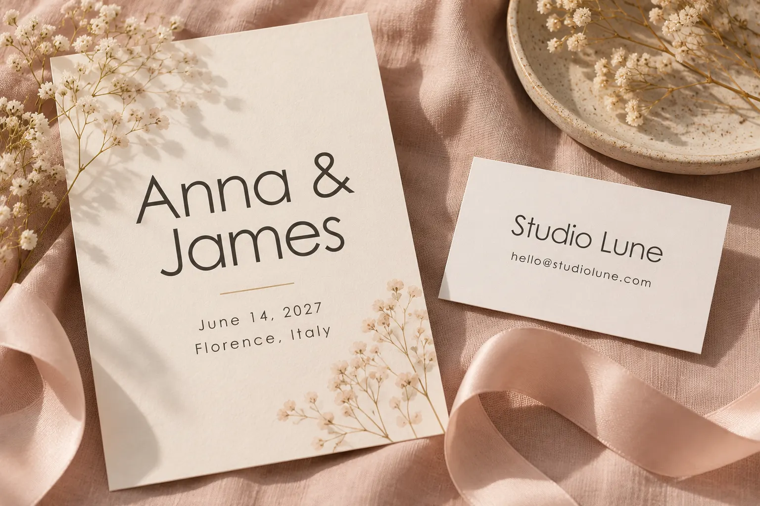 Century Gothic style type on a wedding invitation and a minimal business card