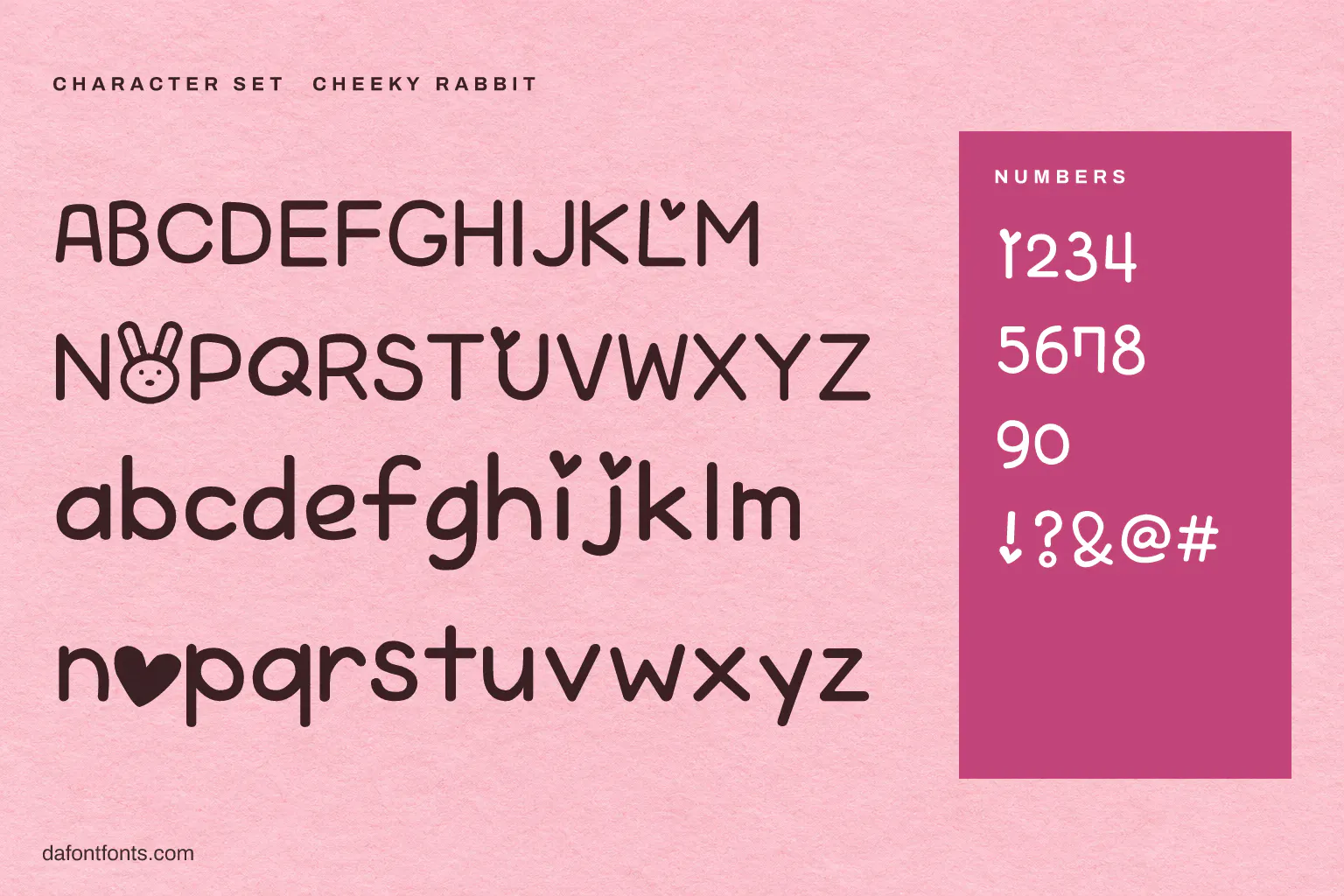 Cheeky Rabbit character set: alphabet, numbers and symbols
