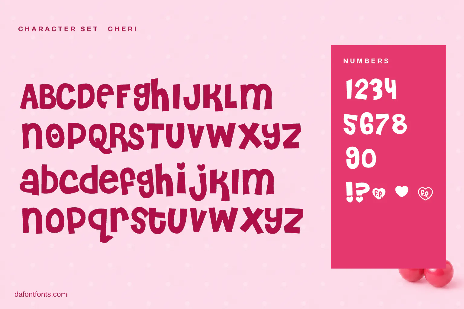 Cheri character set: alphabet, numbers and symbols