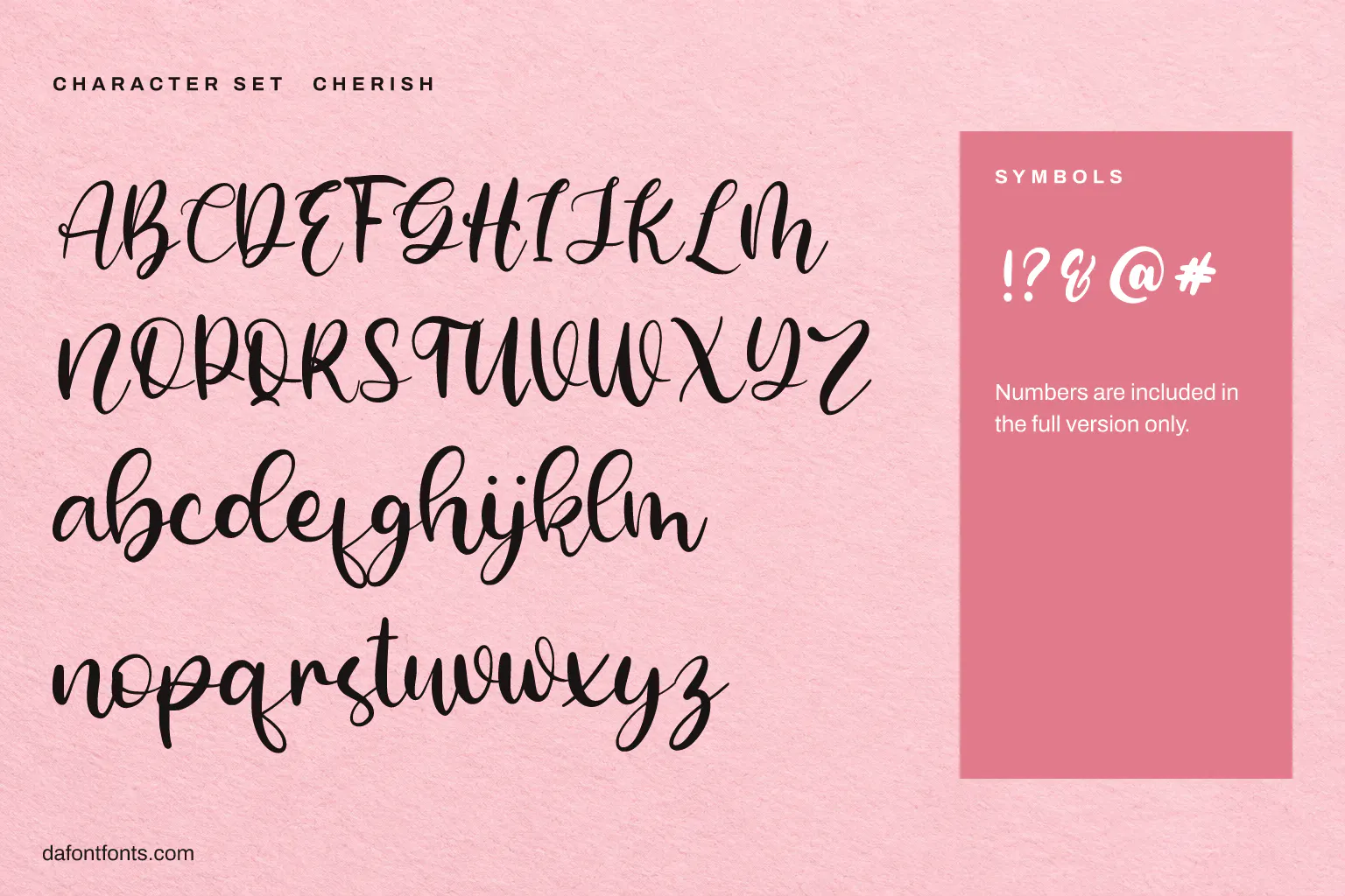 Cherish character set: alphabet and symbols