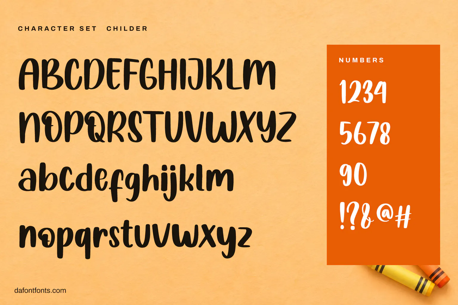 Childer character set: alphabet, numbers and symbols