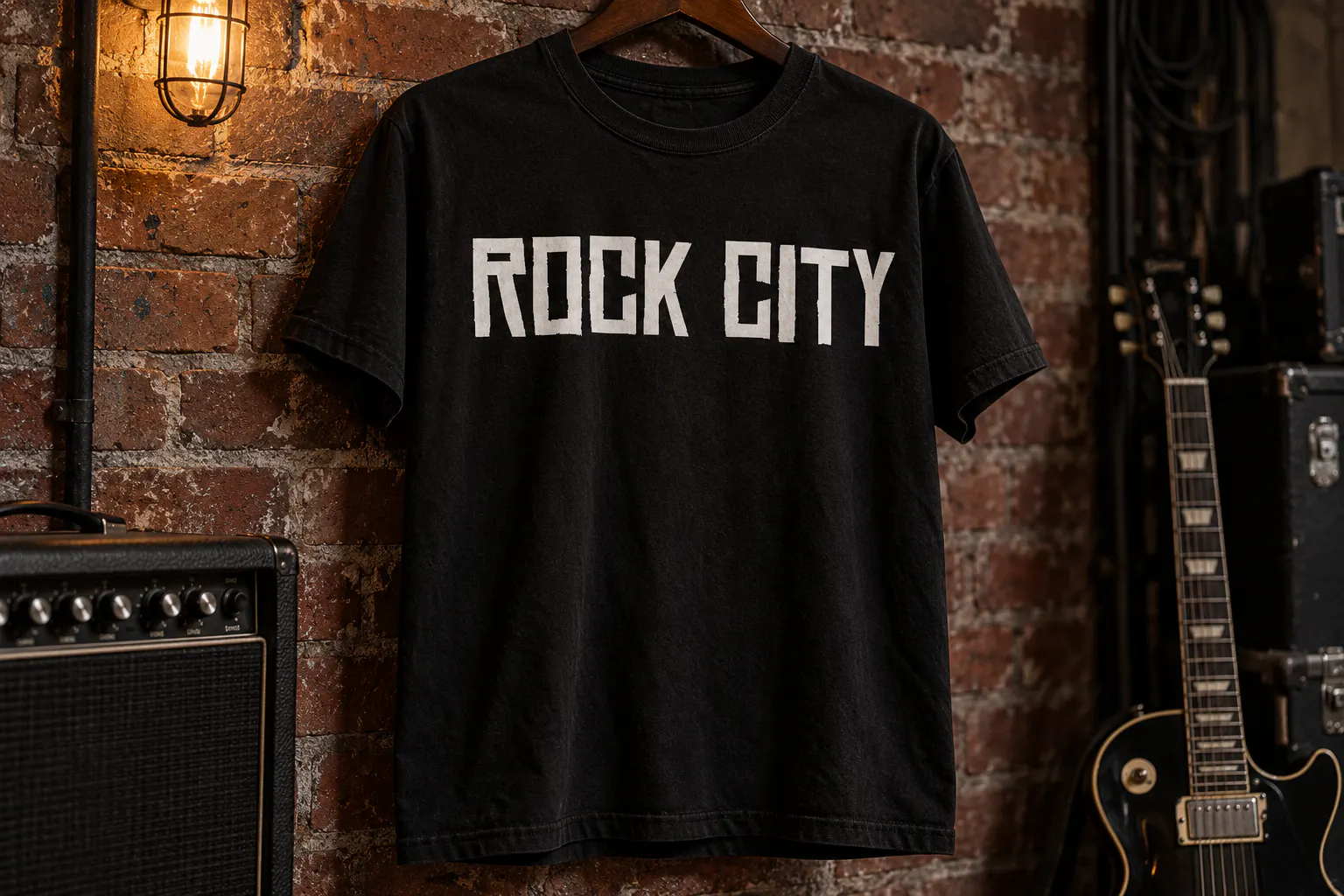 Chinese Rocks font on a black band t-shirt reading ROCK CITY