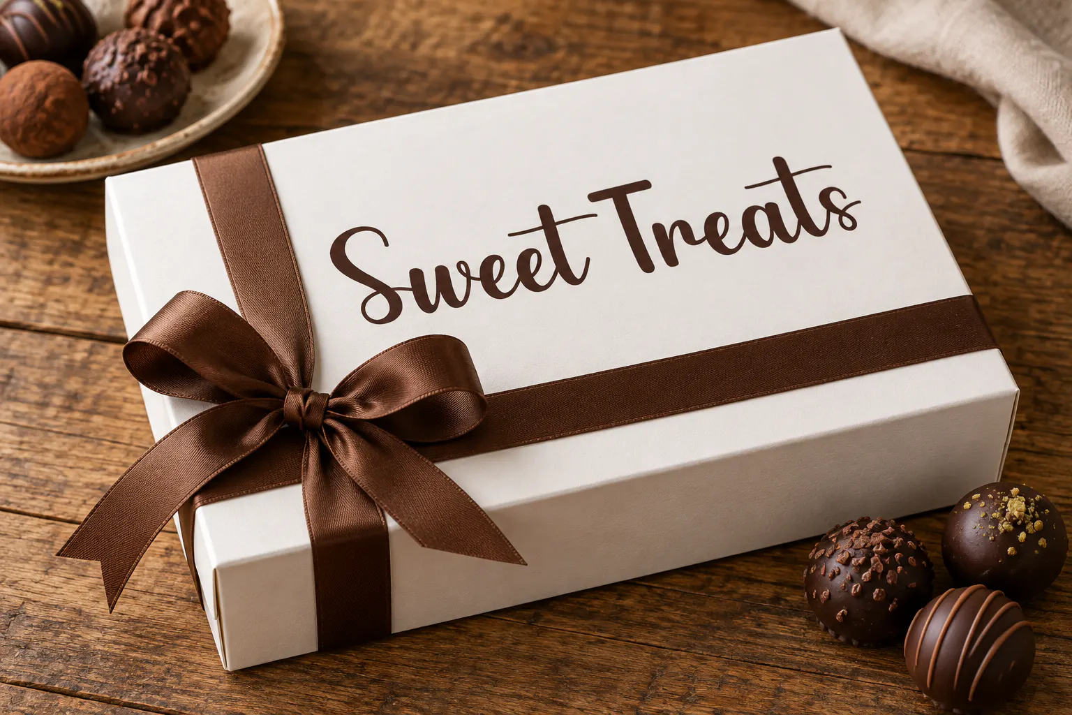 Chocolate font on a bakery box reading Sweet Treats