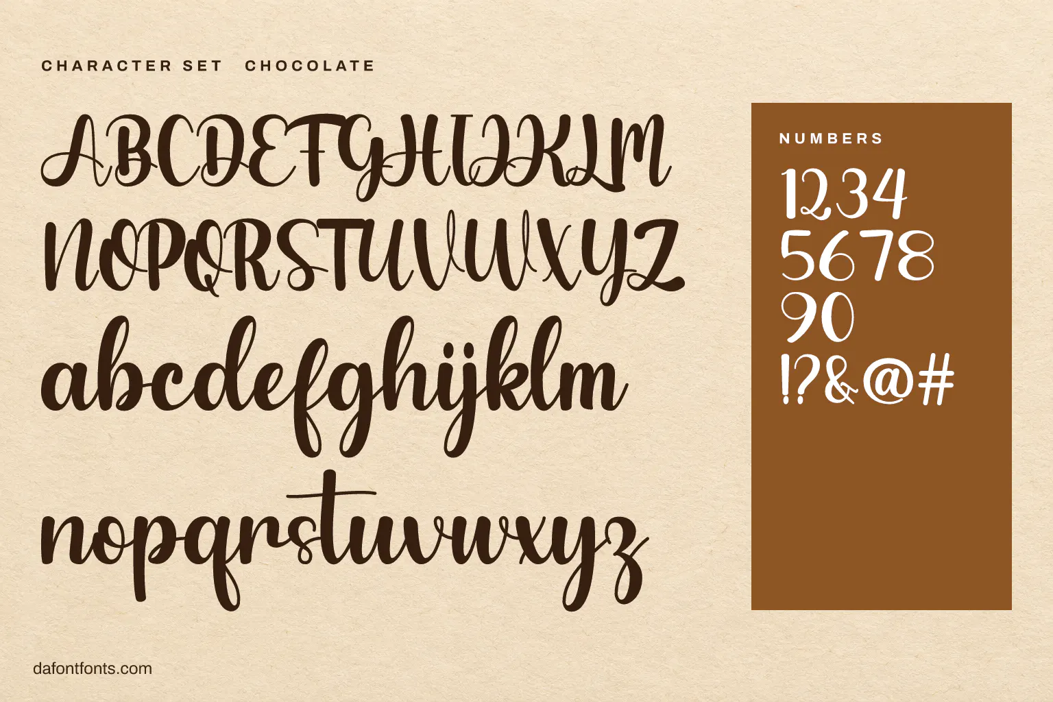 Chocolate character set: alphabet, numbers and symbols