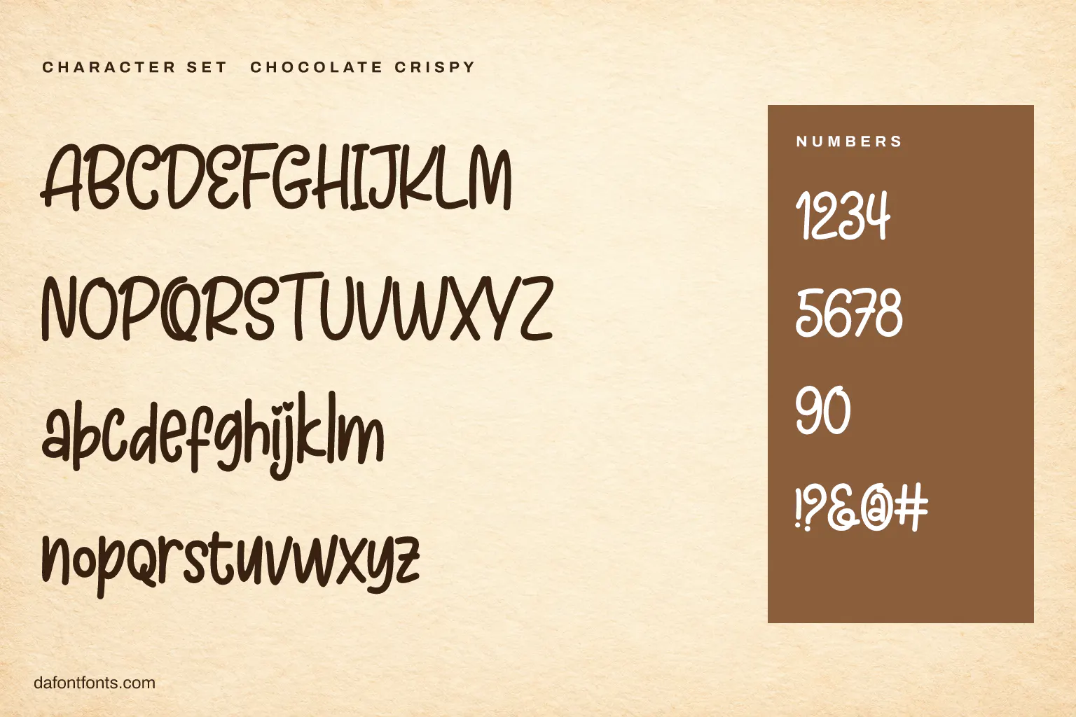 Chocolate Crispy character set: alphabet, numbers and symbols