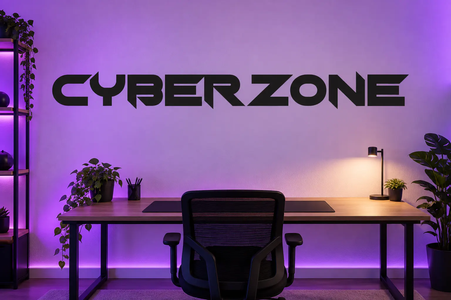 Chopsic font on a gaming-room wall reading CYBER ZONE