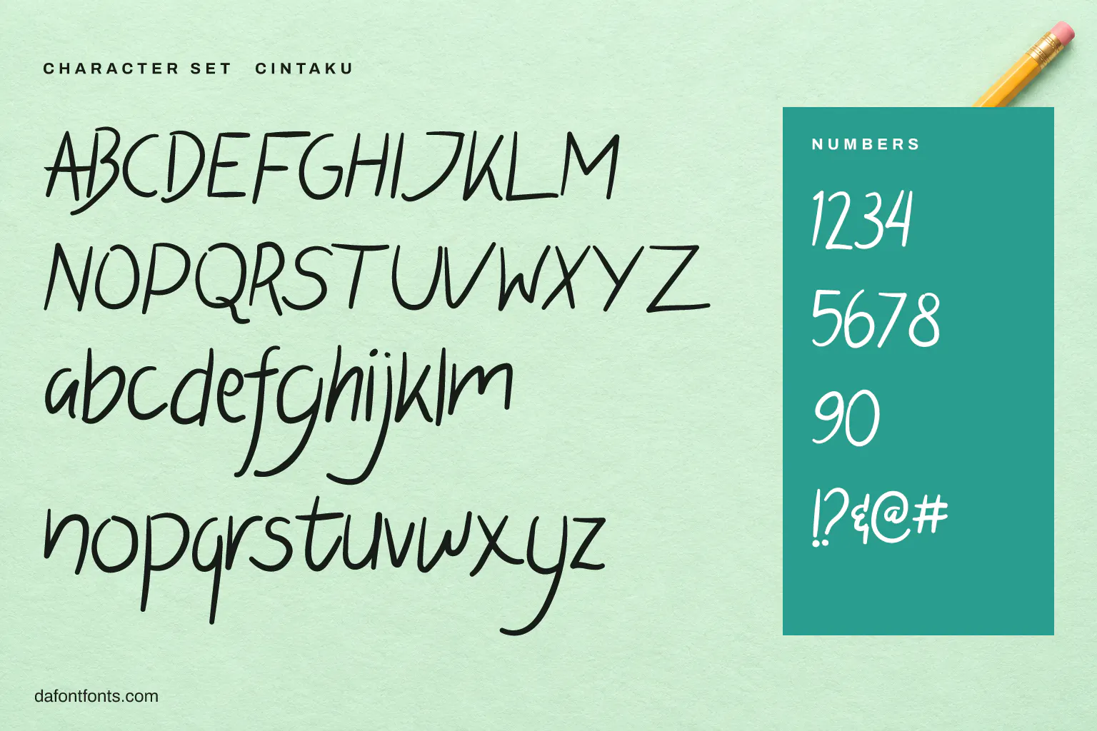 Cintaku character set: alphabet, numbers and symbols