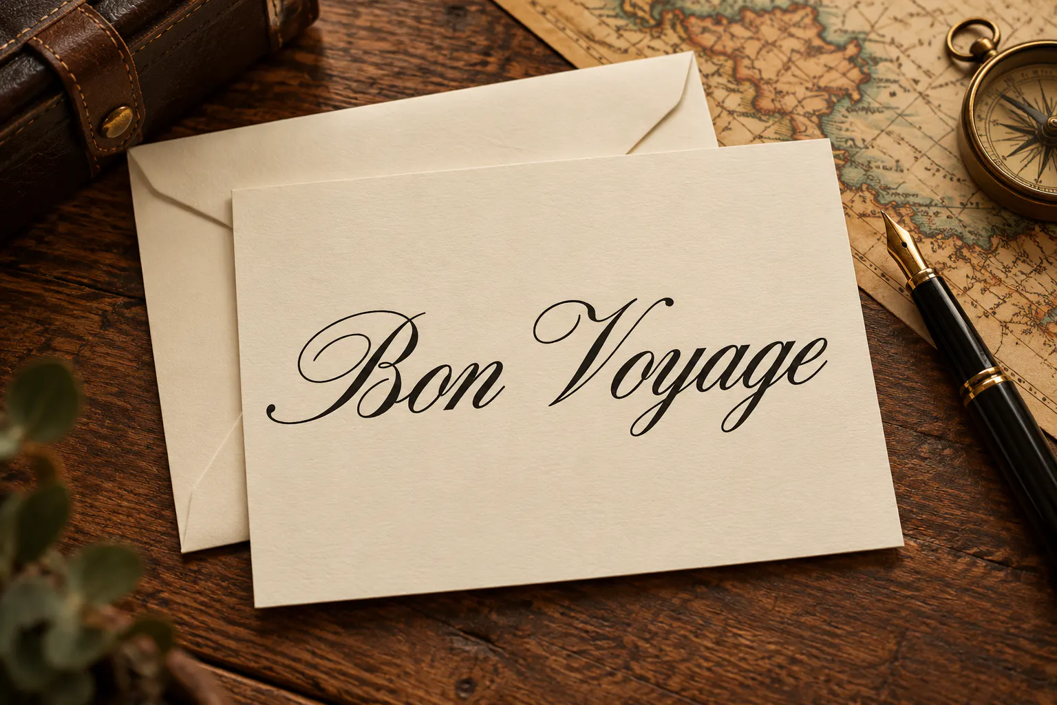 Classique Script font on a card reading Bon Voyage