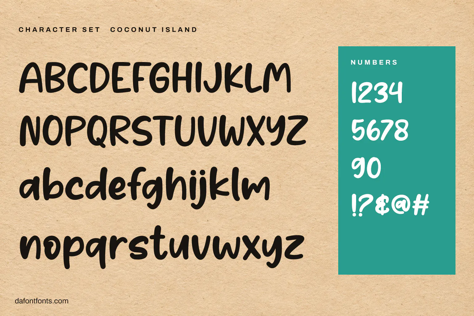 Coconut Island character set: alphabet, numbers and symbols