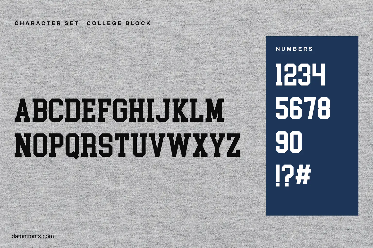 College Block character set: capitals, numbers and ! ? #