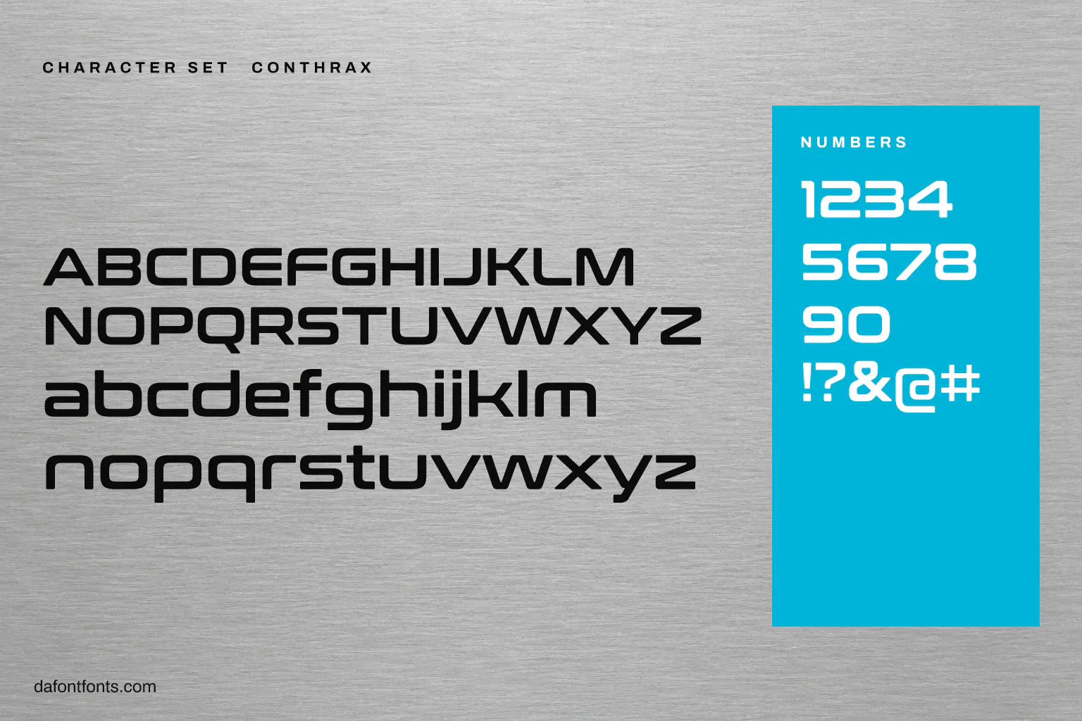 Conthrax character set: alphabet, numbers and symbols