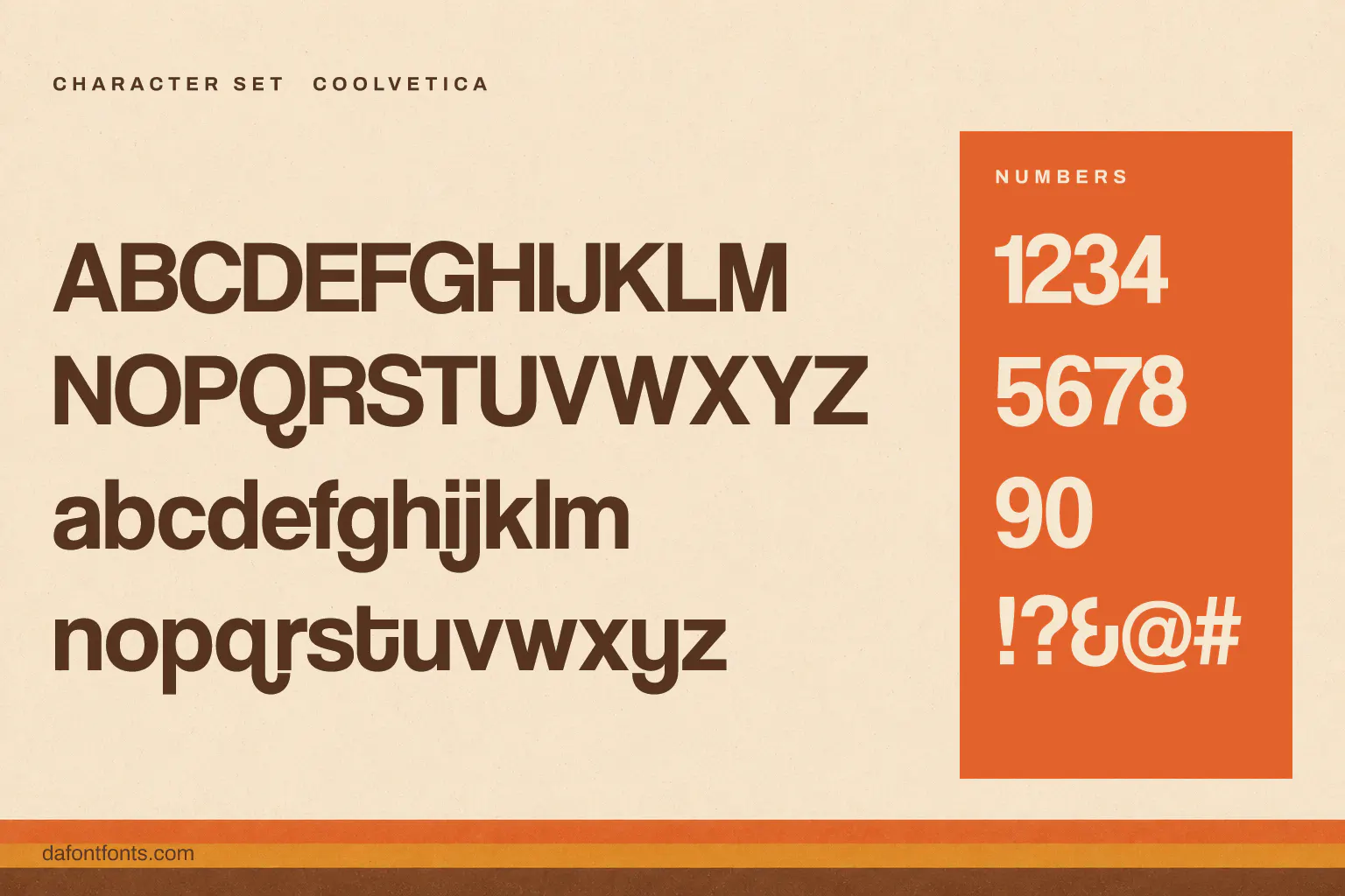 Coolvetica character set: alphabet, numbers and symbols