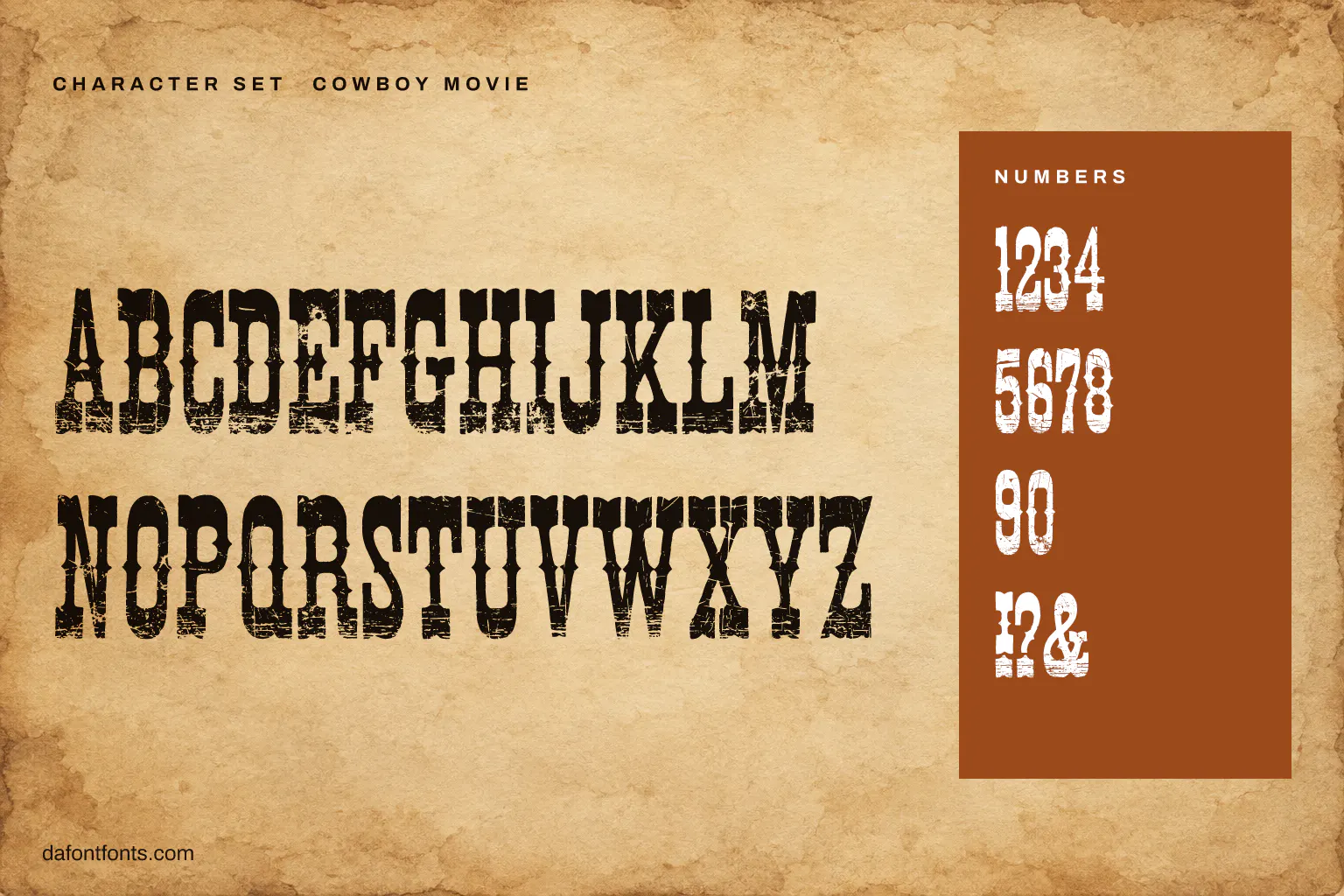 Cowboy Movie character set: capitals, numbers and ! ? &