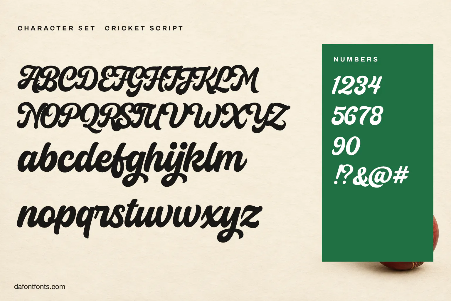 Cricket Script character set: alphabet, numbers and symbols