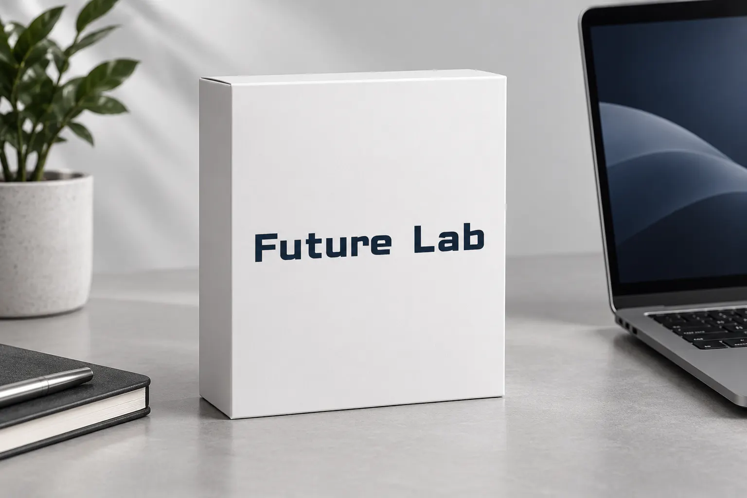 Cuatra font on a tech product box reading Future Lab