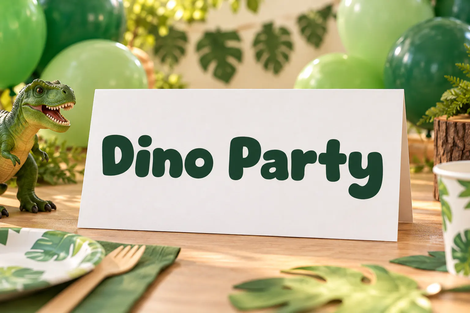 Cute Dino font on a party card reading Dino Party