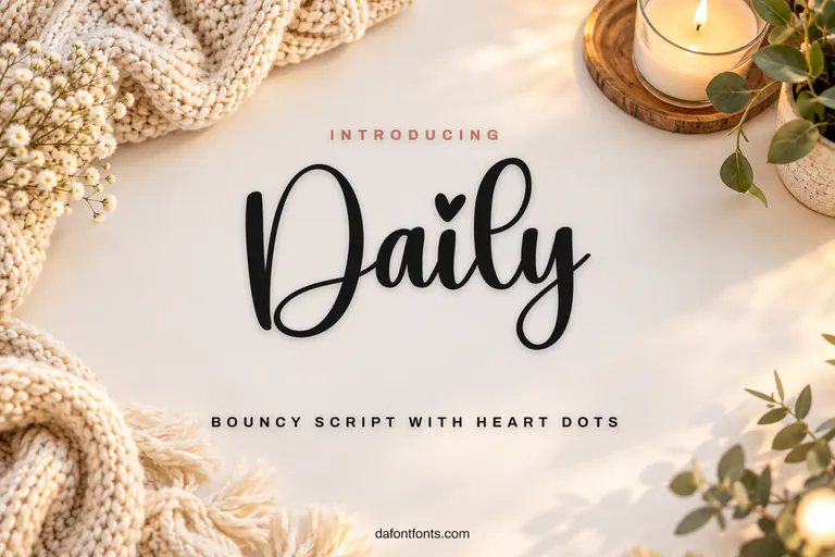 Daily font poster: black script on a cozy home background
