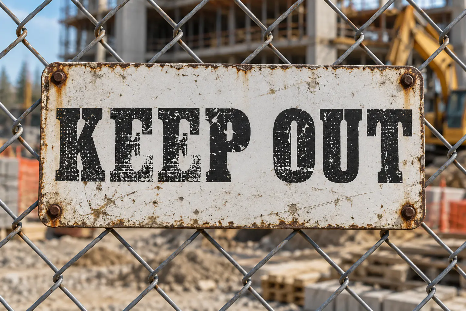 Danger Zone Warning font on a fence warning sign reading KEEP OUT
