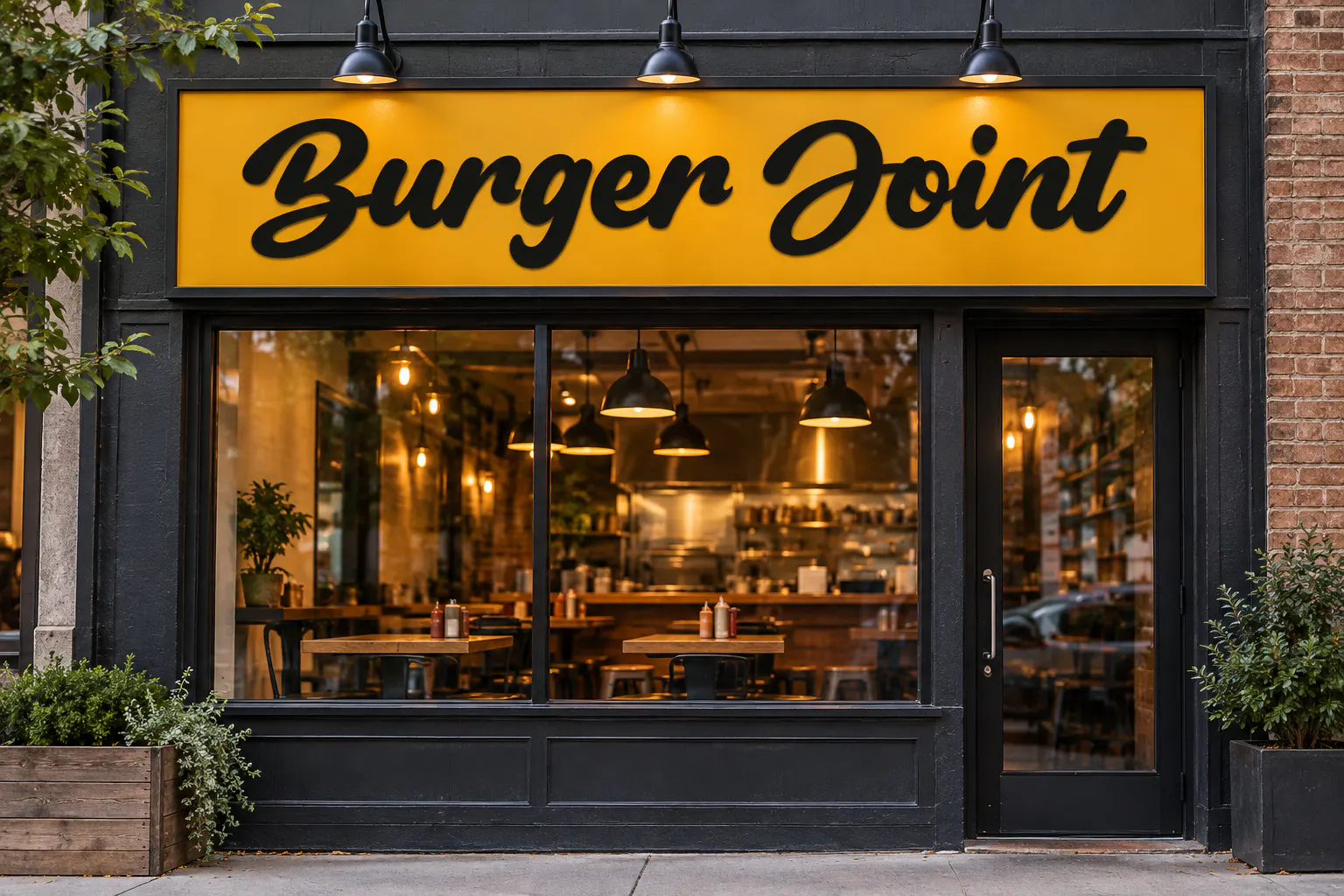 Dantene font on a burger restaurant sign reading Burger Joint