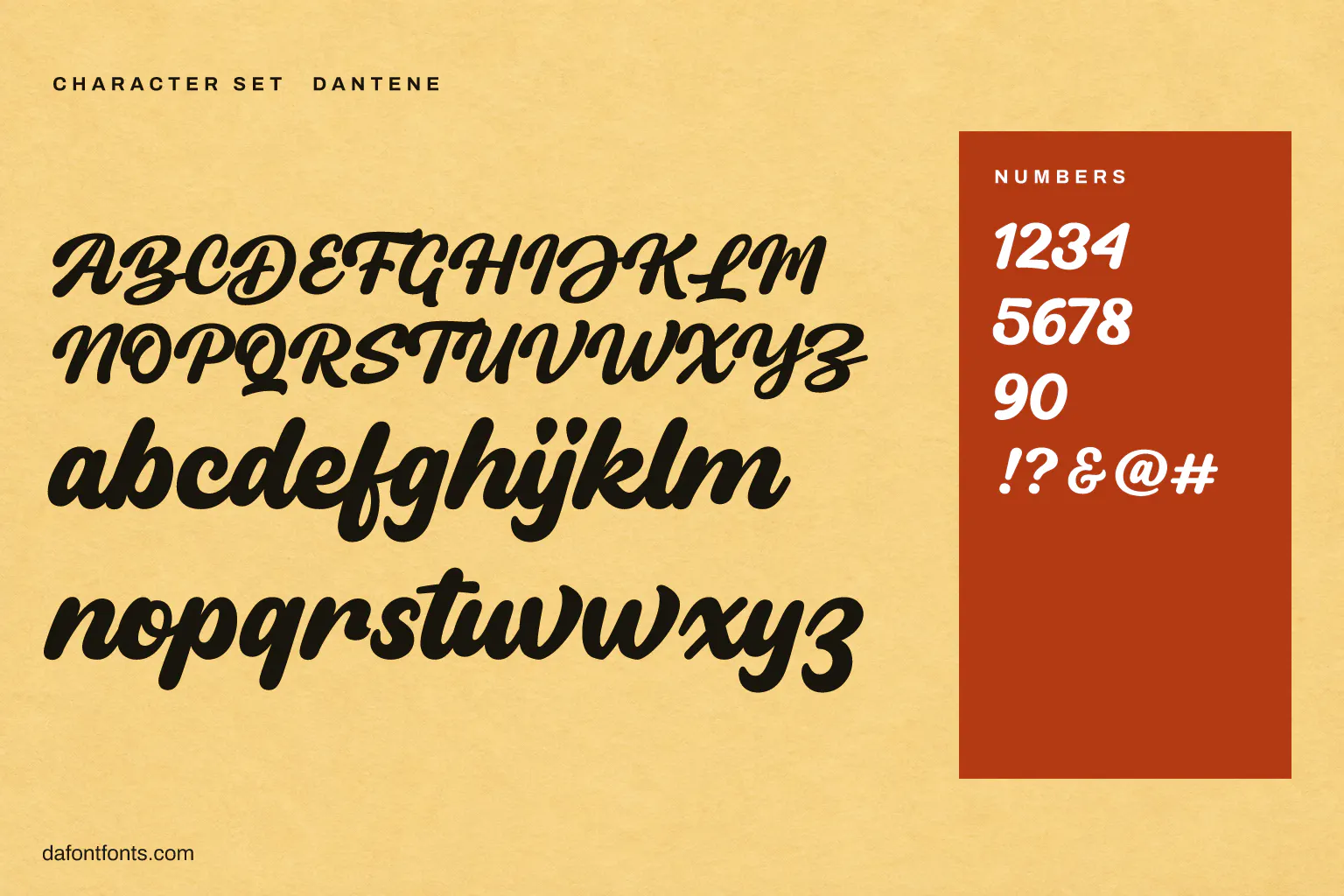 Dantene character set: alphabet, numbers and symbols