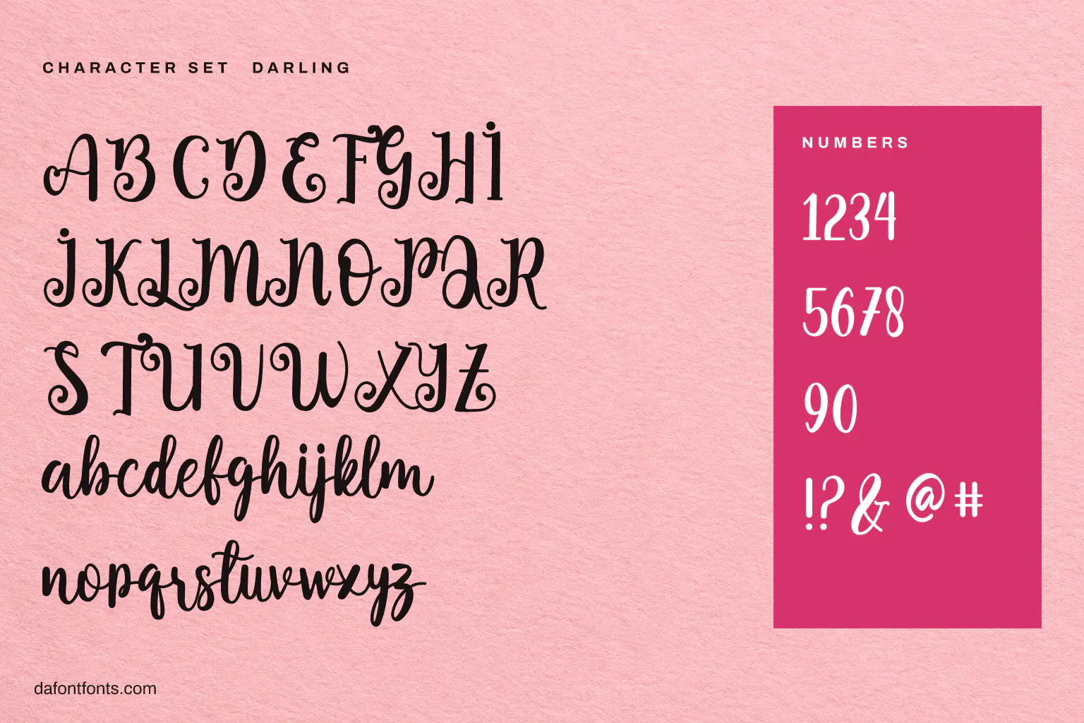 Darling character set: alphabet, numbers and symbols